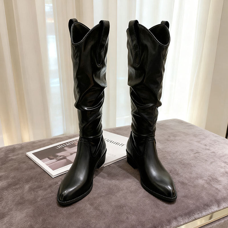 Fashionable Chunky Heel Suede High-top Riding Boots