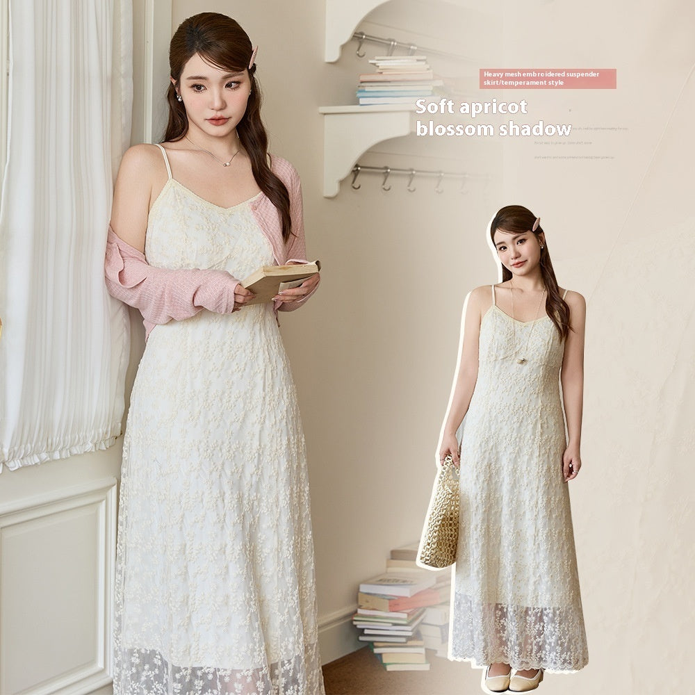 Temperament High Waist Embroidery Lace Floral Slip Dress