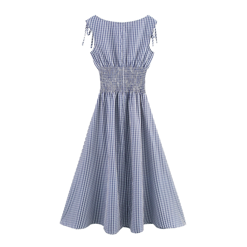 Plaid Waist-controlled Lace-up Dress