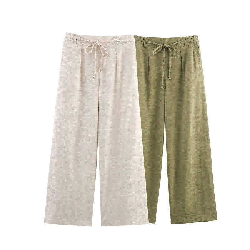 Solid Color Casual Loose Linen Wide-leg Pants