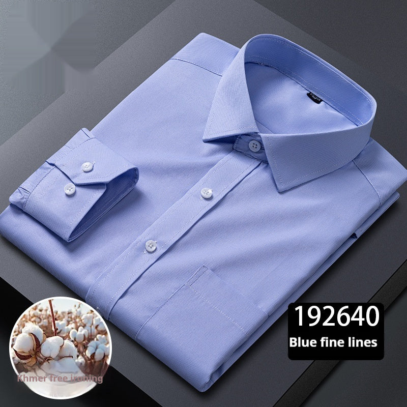 Men's Long-sleeved Plaid Middle-aged Business Square Collar Shirt