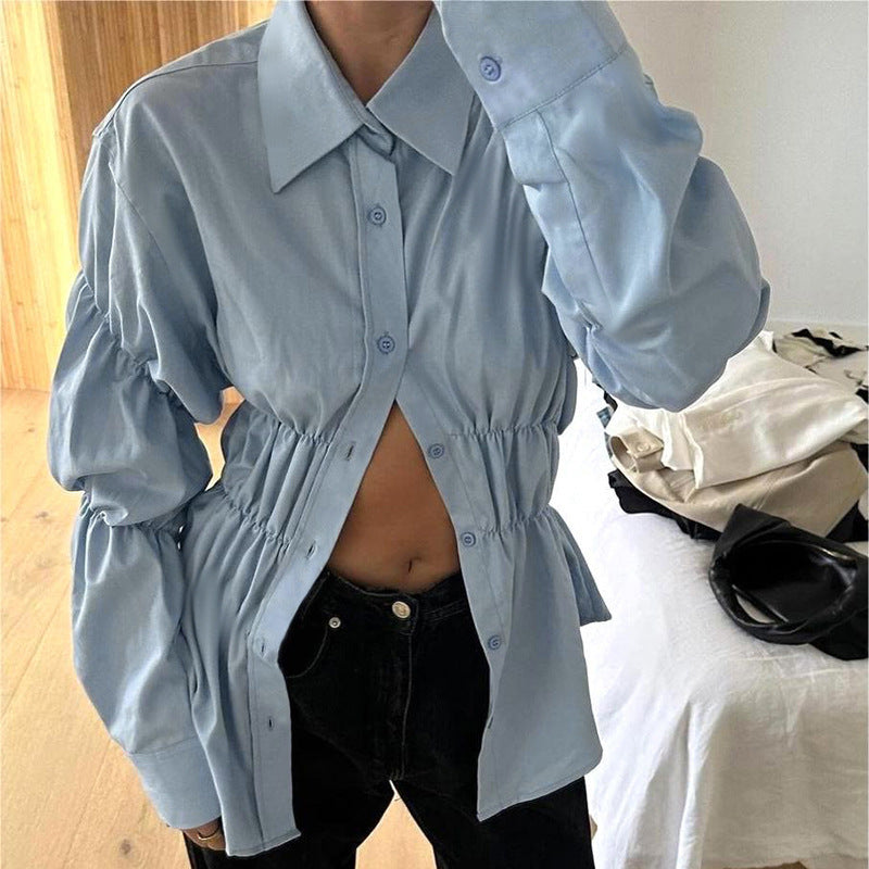 Women's Fashion Pleated Shirt Long Sleeve Top