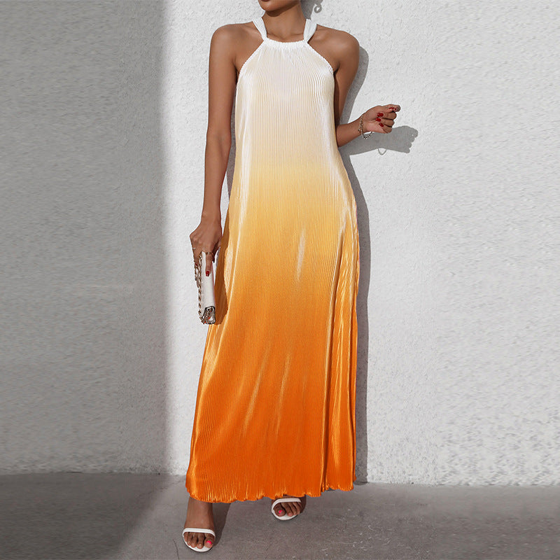 Womens Gradient-Color Fashionable Sexy Backless Halter Dress