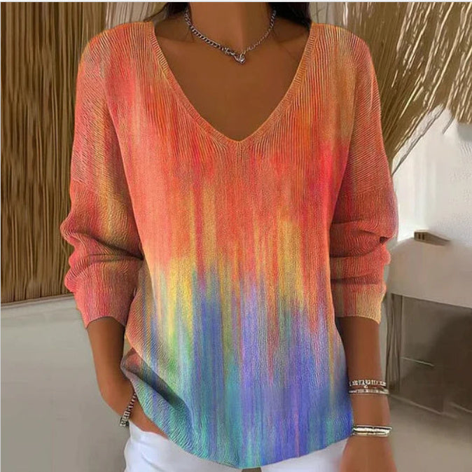 Women's V-neck Long Sleeve Pullover 3D Digital Printing
