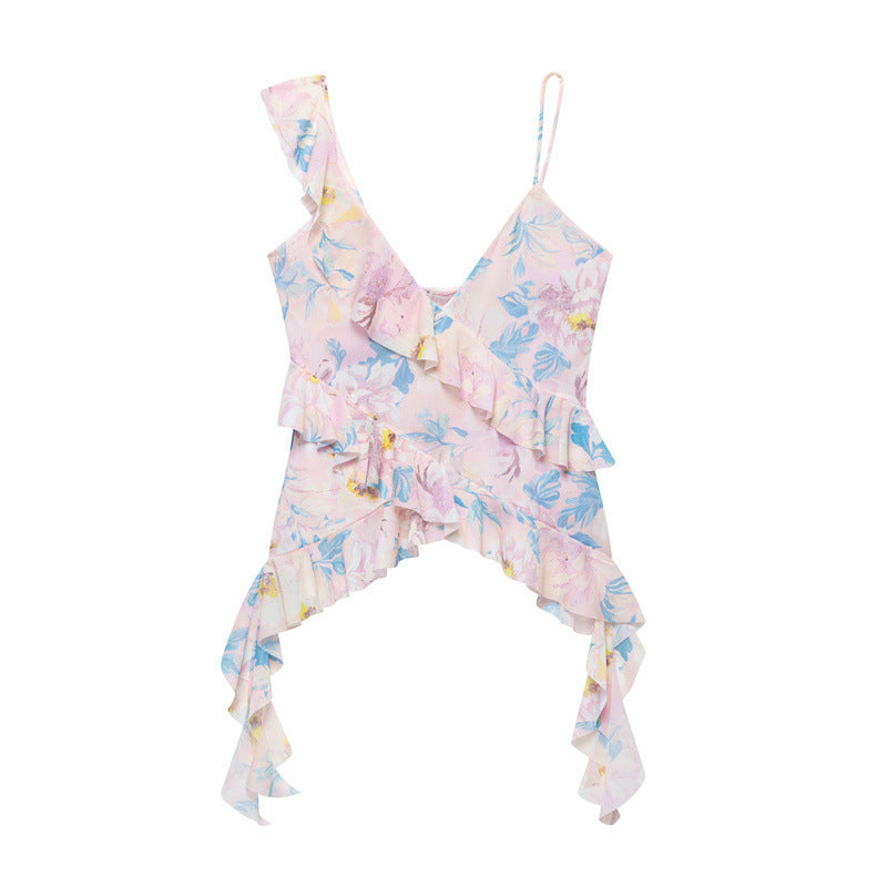 Ruffled Irregular Pure Wind Sleeveless Sexy Top