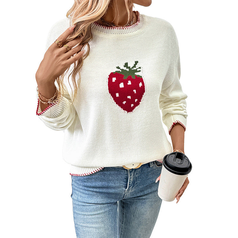 Strawberry Jacquard Sweater Pullover