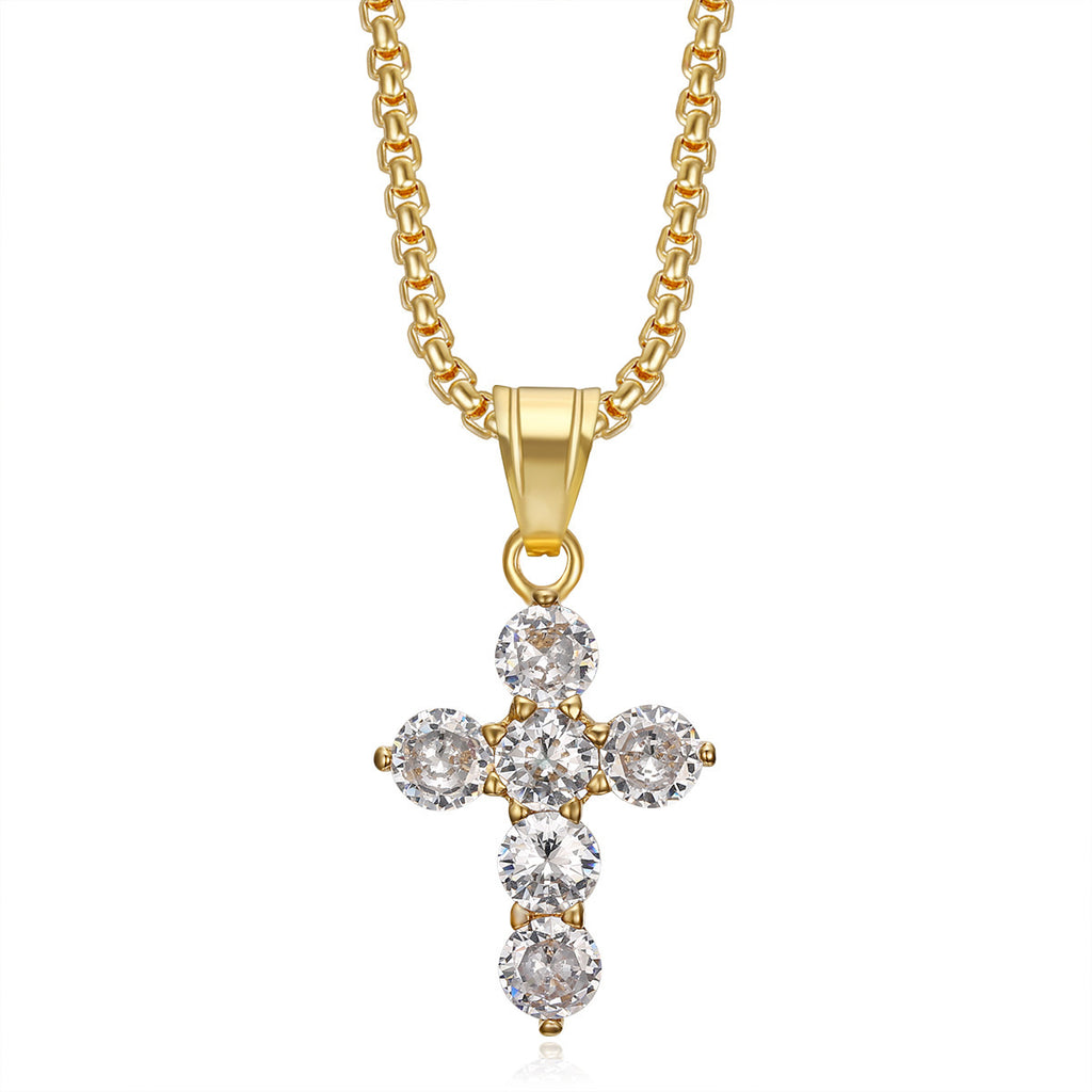 Titanium Steel Diamond 3A Zircon Fat Cross Pendant Necklace