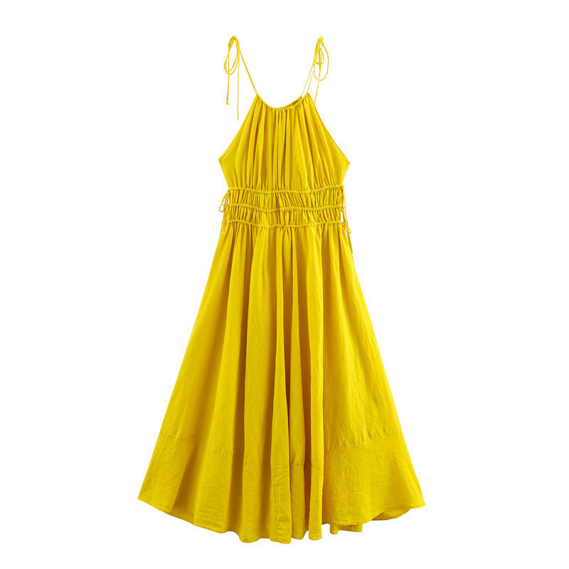 Solid Color Linen Blended Sling Dress