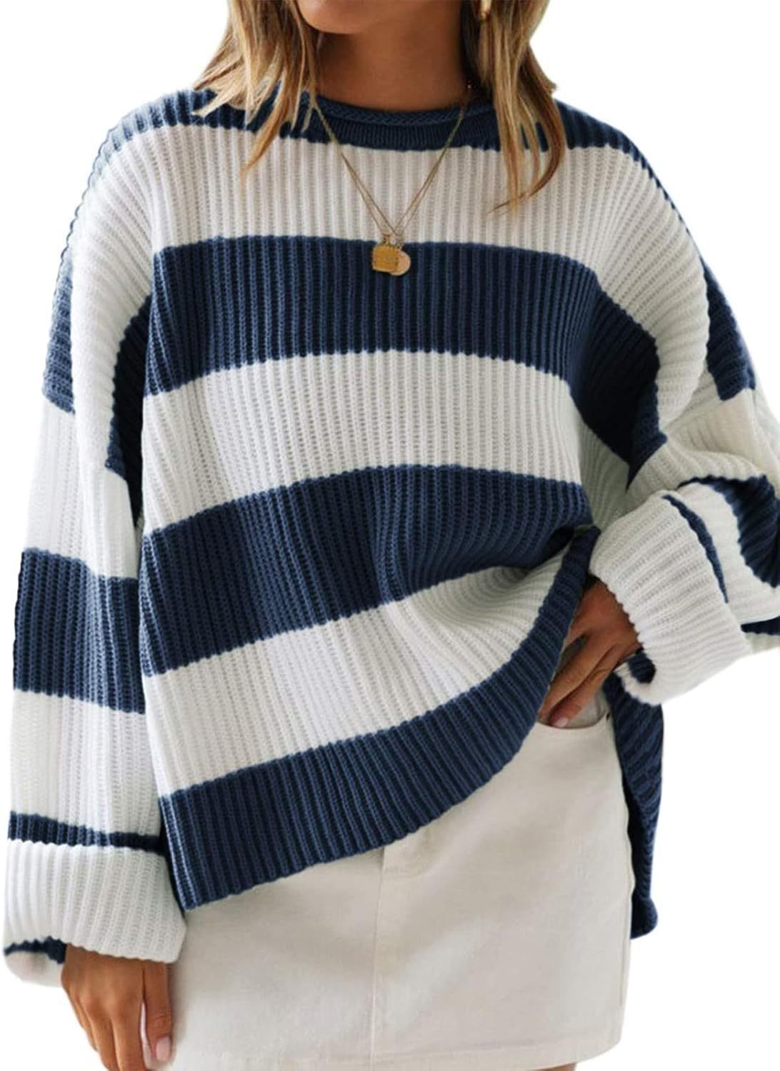 Women's Bell Sleeve Loose Sweater Striped