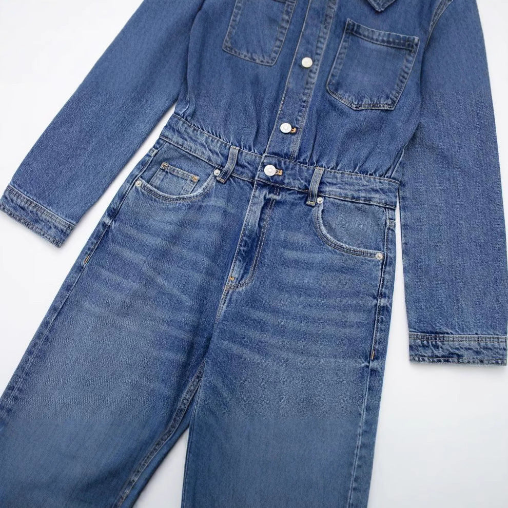 Women's Street Trend Casual Straight-leg Denim Jumpsuit