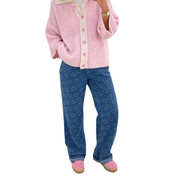 Denim Trousers Love Crochet Wash Straight