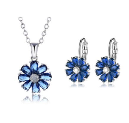 Copper Zircon Floral Diamond Necklace Stud Earrings