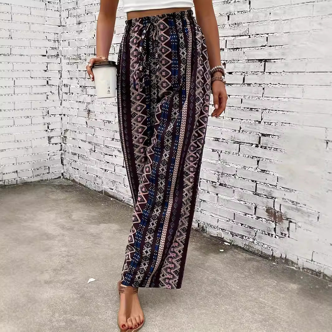 Bohemian Print Loose-fitting Wide-leg Trousers
