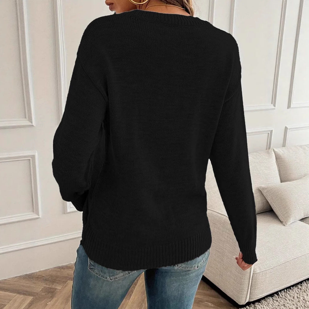 Comfortable Casual Loose Round Neck Knitted Solid Color Pullover Sweater