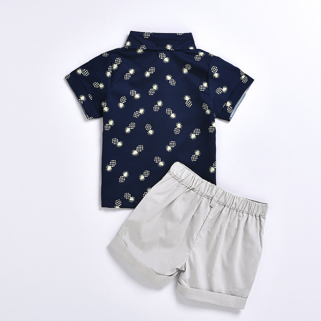 Pineapple Print Short-sleeved Shirt Suit  Shorts Casual Two-piece Suit