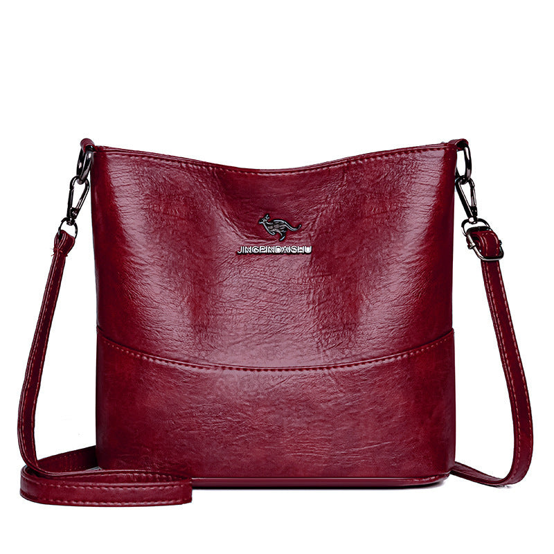 Women's Casual Solid Color Large Capacity Soft Leather Shoulder Bag