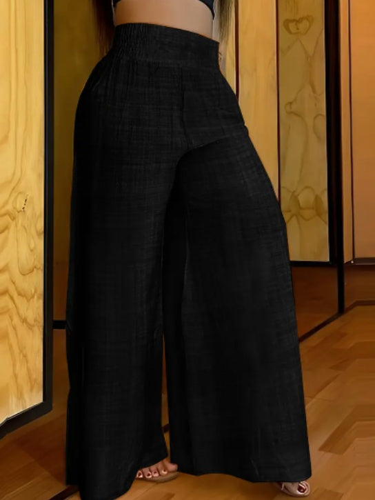 Solid Simple Palazzo Pants Casual Wide Leg Elastic Waist Pants