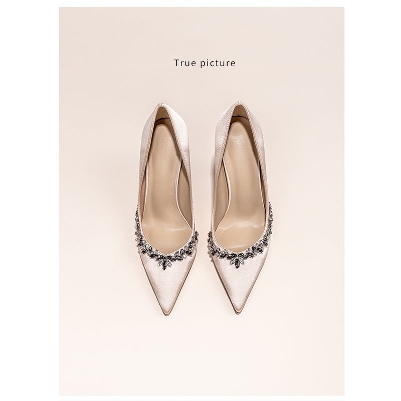 Women's Stiletto Pointed Toe French Style Rhinestone High Heels