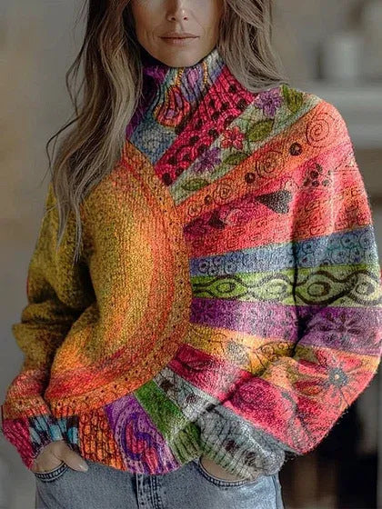 Womens Floral-Print Turtleneck Sweater