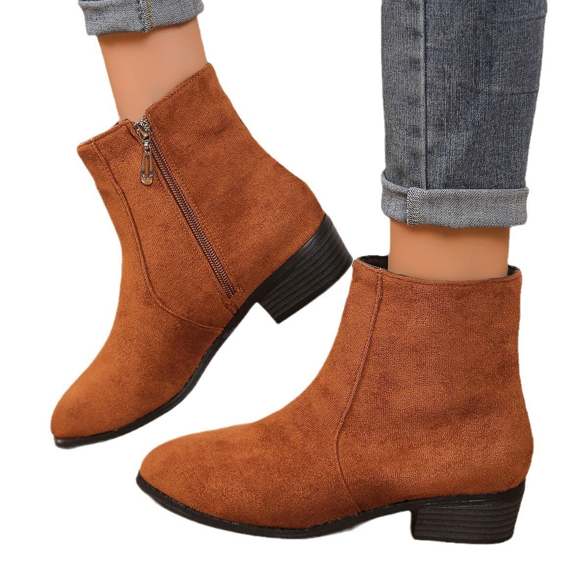 Suede Dr Martens Chunky Heel Short Women's Boots