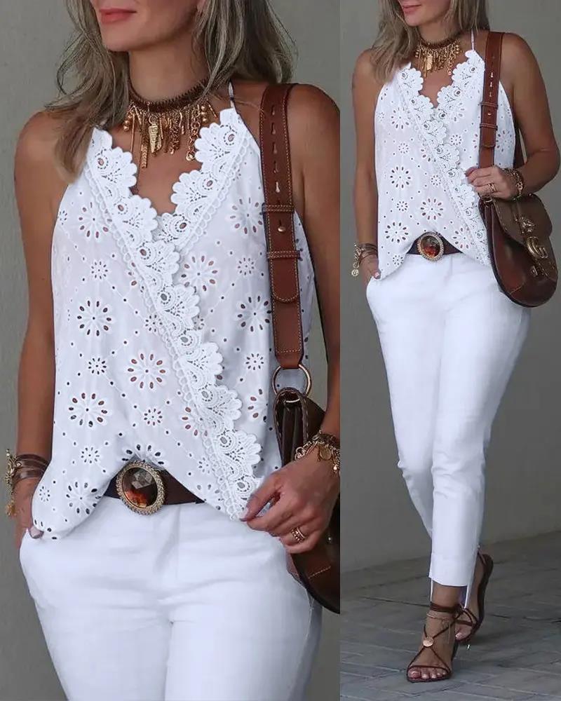 Summer Retro Lace Cutout Camisole For Women