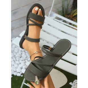 Sandals Plus Size Flip-toe Buckle Flat Cross Strap Women's Shoes