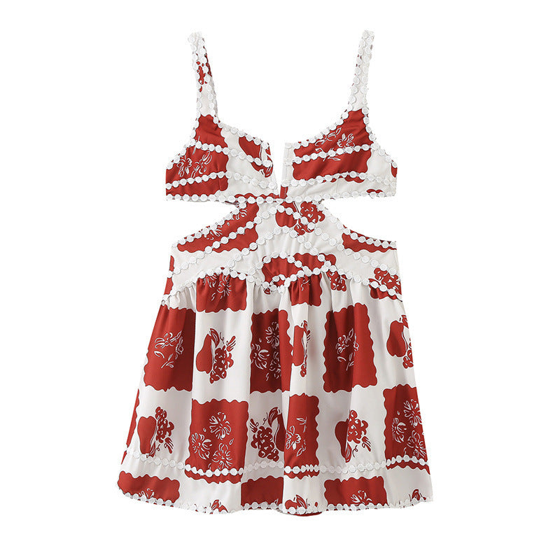 Fashion Suspenders Positioning Printing Three-dimensional Lace Dress