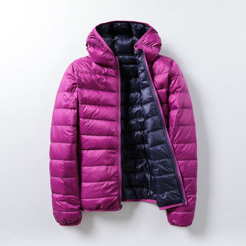 Thin Lightweight Short Type White Duck Down Thin Hooded Jacket