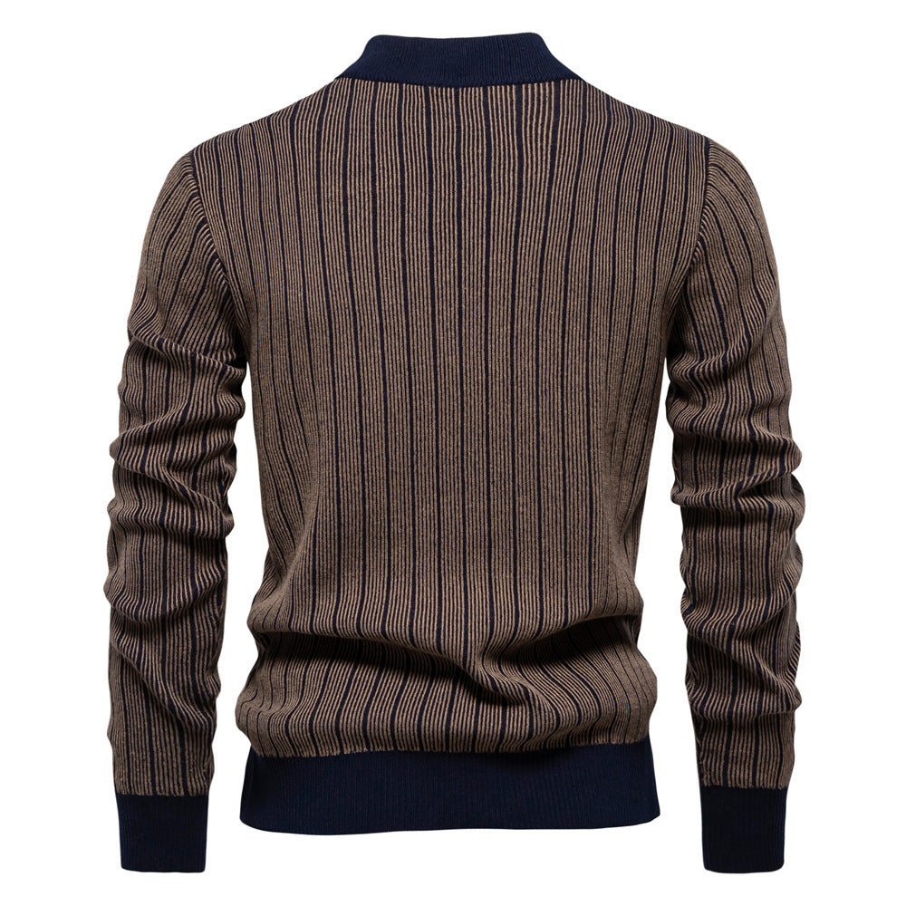 Half Turtleneck Slim Striped Top Fashion Men's Pullovers