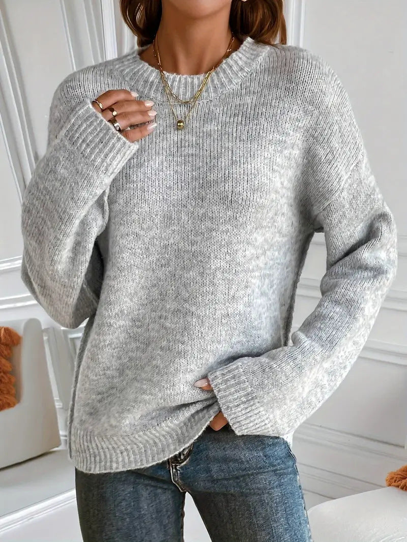 Comfortable Casual Loose Round Neck Knitted Solid Color Pullover Sweater