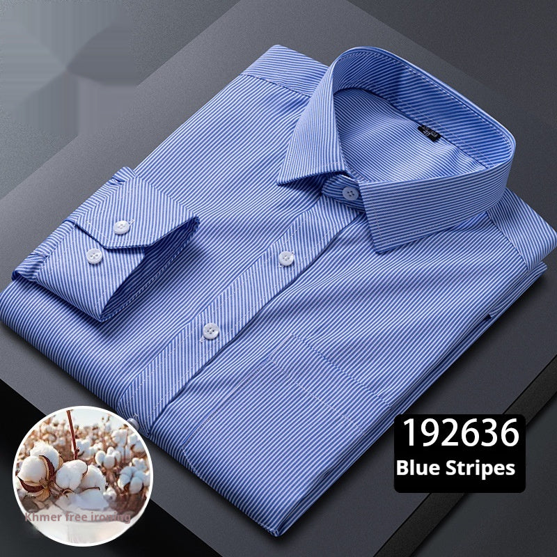 Men's Long-sleeved Plaid Middle-aged Business Square Collar Shirt