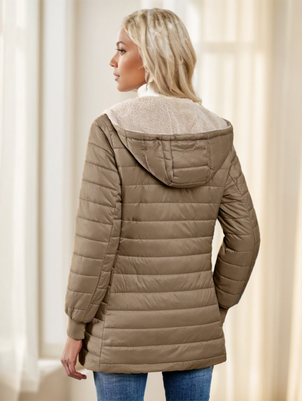 Aveloria Modichic Casual Versatile Solid Color Fleece Hooded Padded Padded Coat