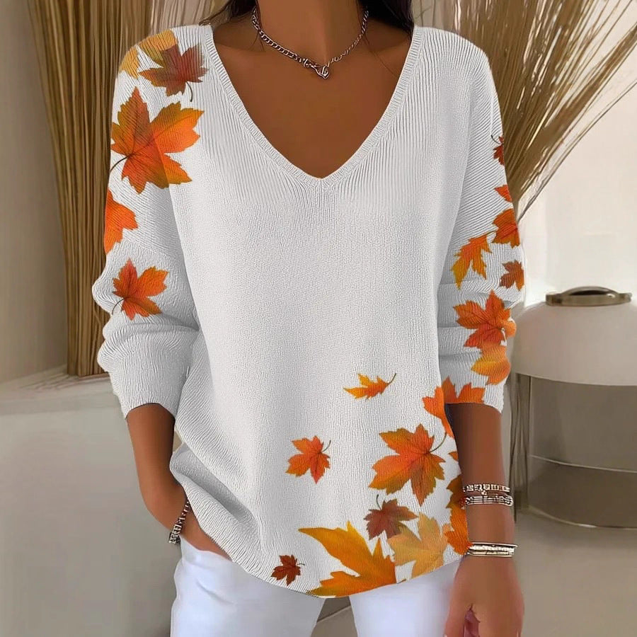 Women's V-neck Long Sleeve Pullover 3D Digital Printing
