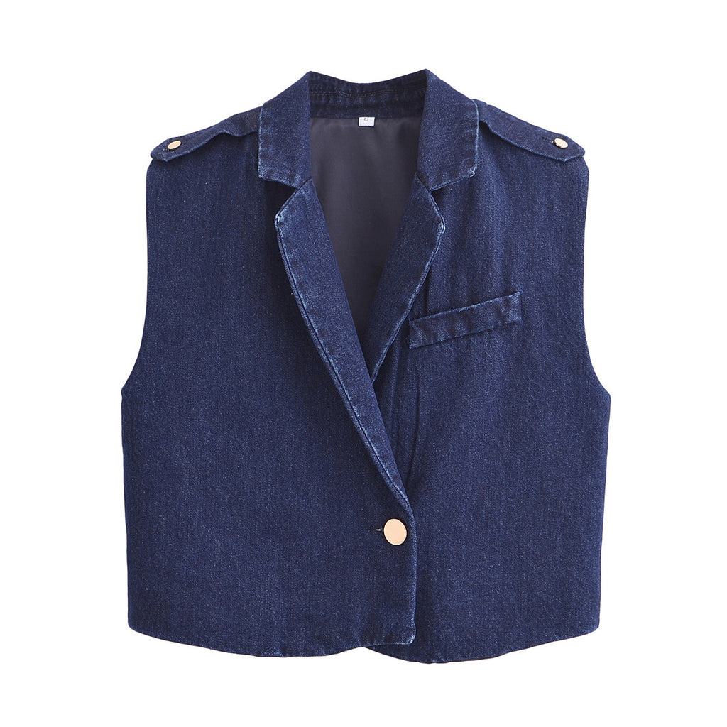 European And American Women's Clothing Denim Suit Vest Jacket Pants Suit