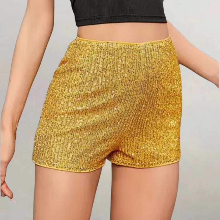 Multicolor Sequin Slim Hot Pants Sequined Mid-waist Straight Shorts