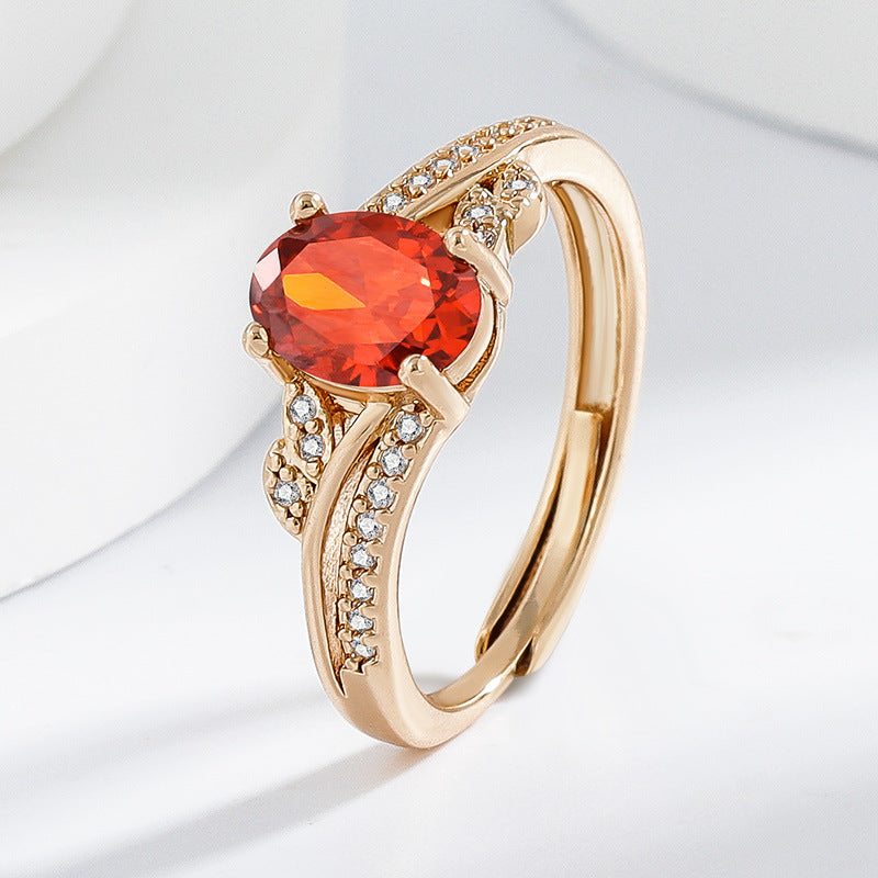 Garnet Oval Multi-color Colored Gems Ring For Women