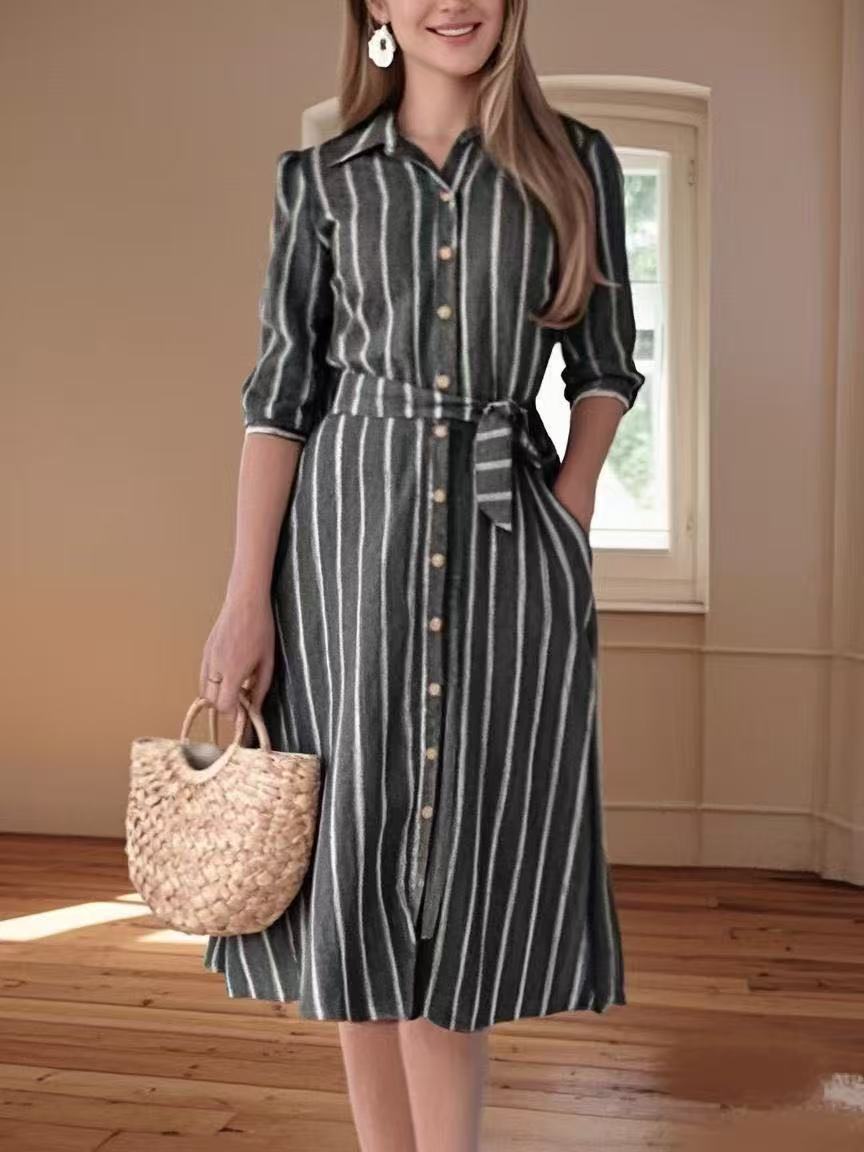 Women's Summer Plus Size Women's Clothes Cotton Polyester Blended Striped Dress