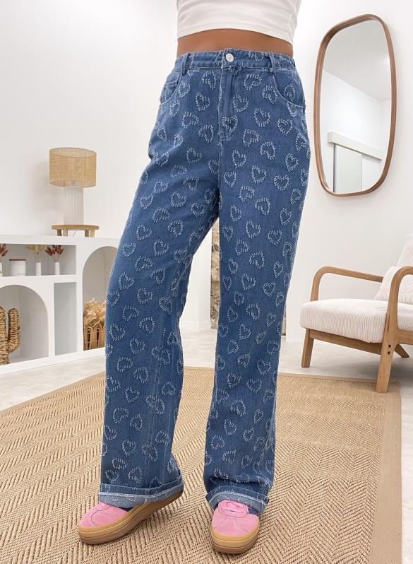 Denim Trousers Love Crochet Wash Straight
