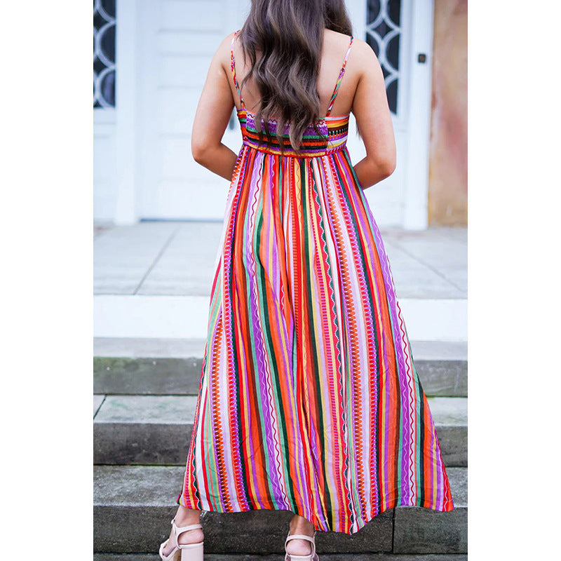 Color Striped Spaghetti Straps Dress