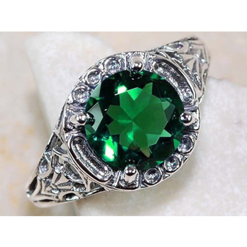 Topaz Gemstone Inlaid Zircon Retro Flower Ring