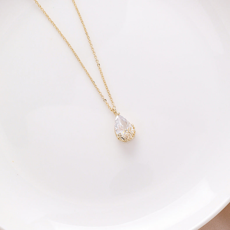 Women's Fashion Trend Vintage Water Drop Zircon Pendant Necklace