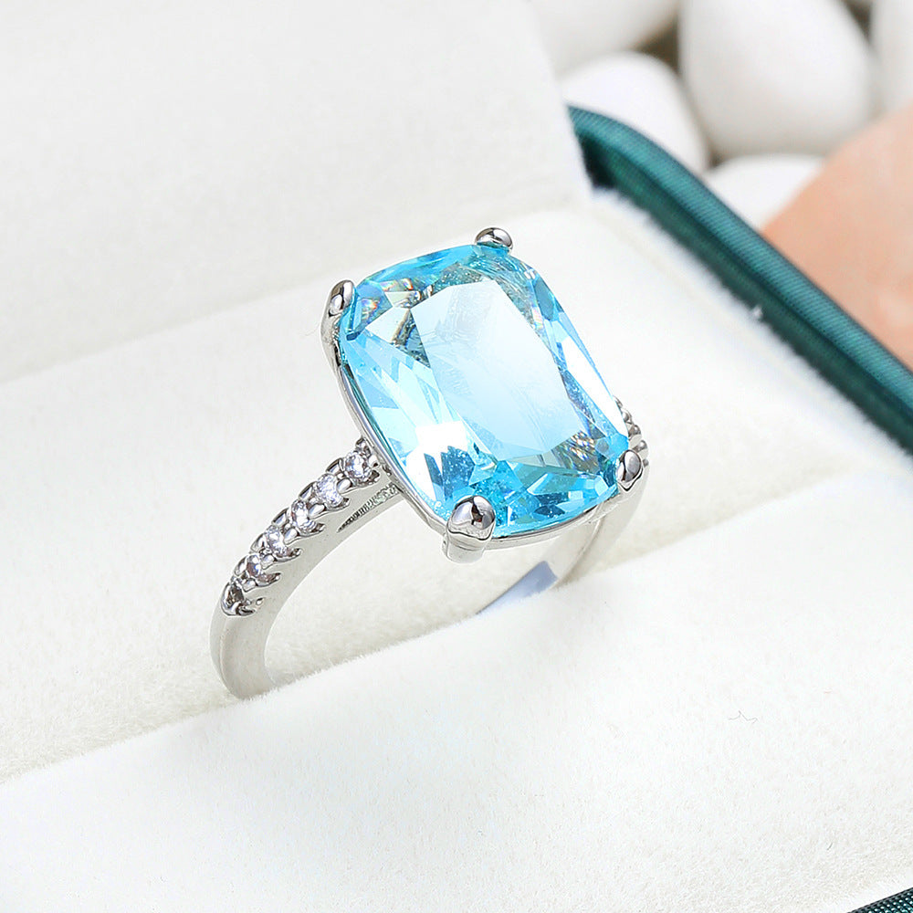 Blue Diamond Ring European And American Simple Zircon