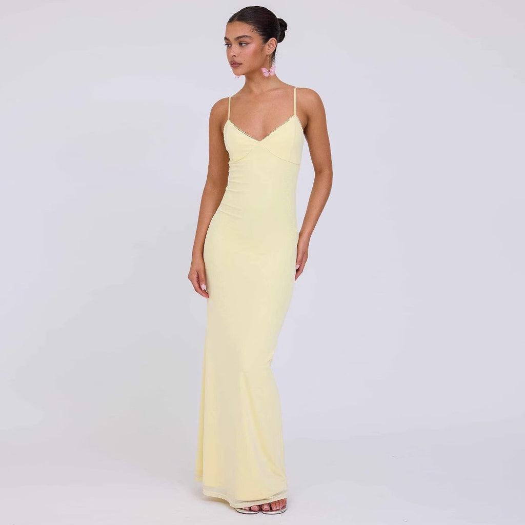 Slim-fit Contrast Colors Backless Sling Dress