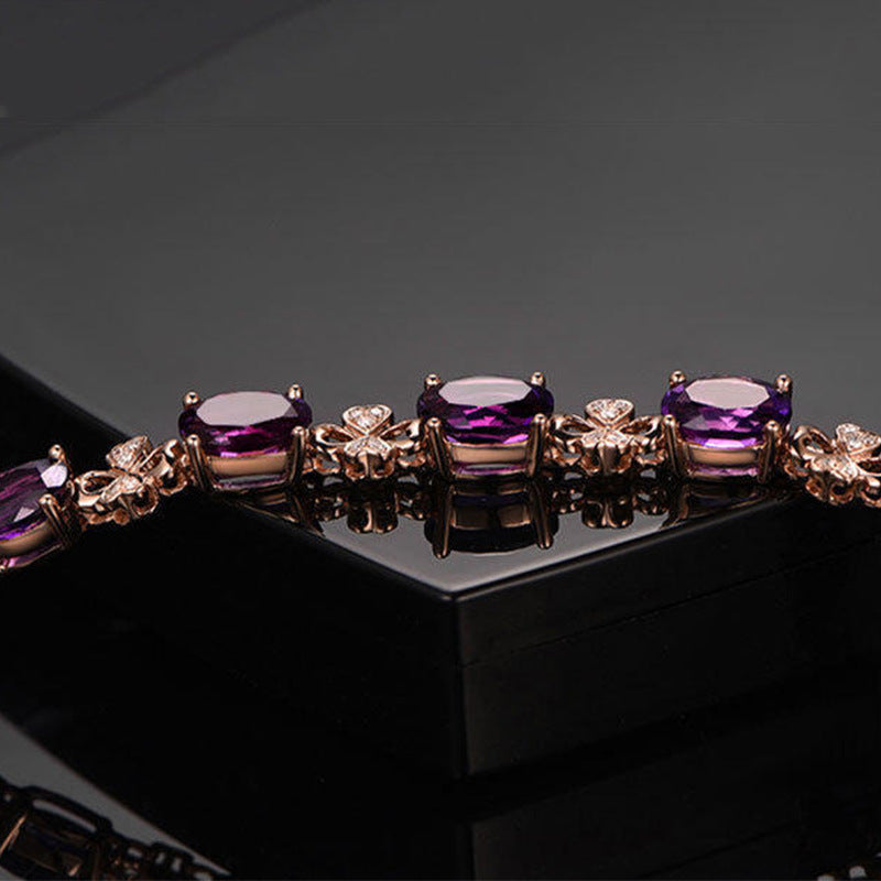Square Amethyst Ring Jewelry Bracelet Set