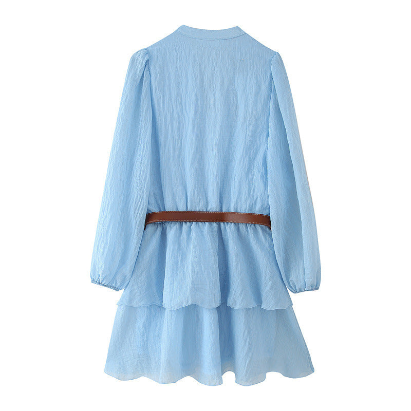 With Belt Laminated Decoration Dress