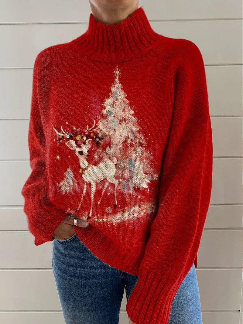 Women's Christmas Printed Turtleneck Sweater