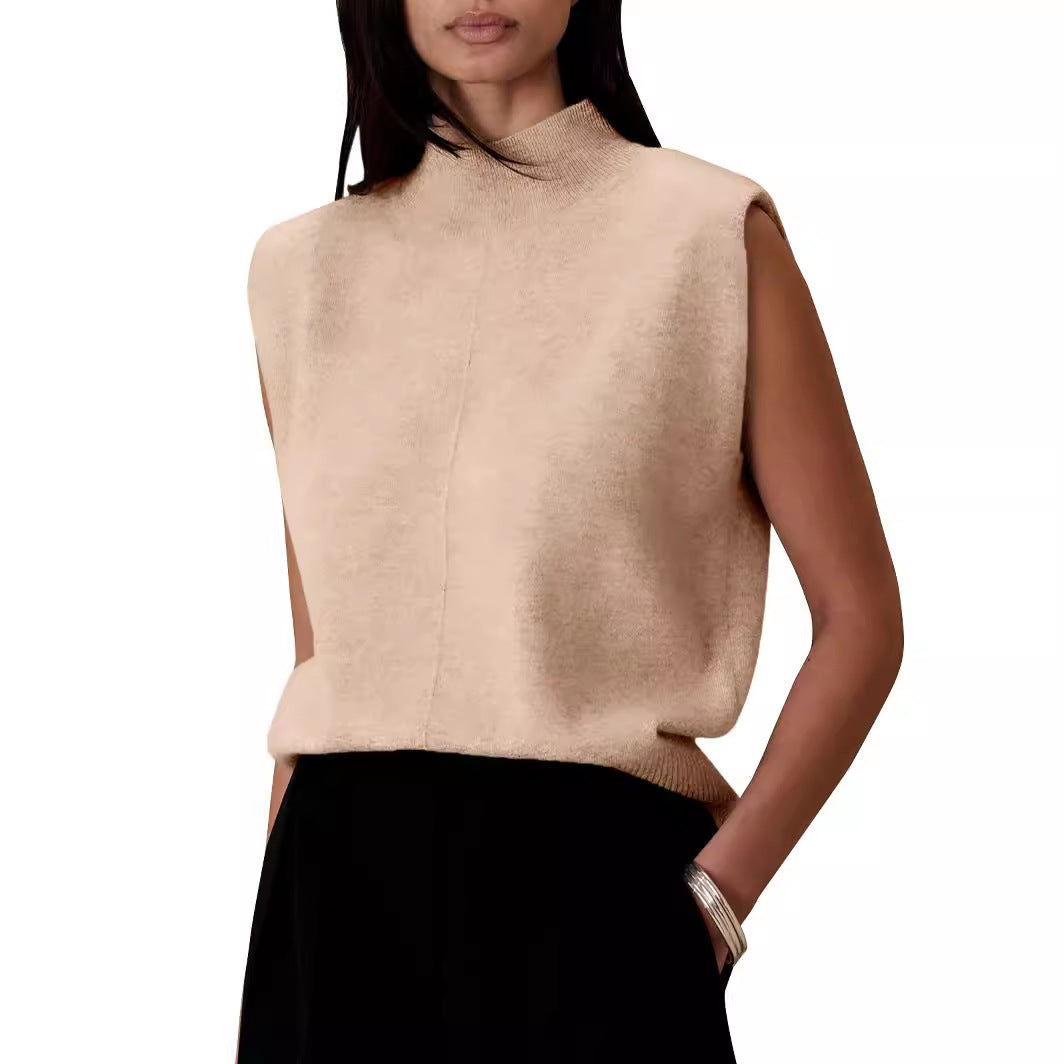 Women's Pure Color Half Collar Sleeveless Vest