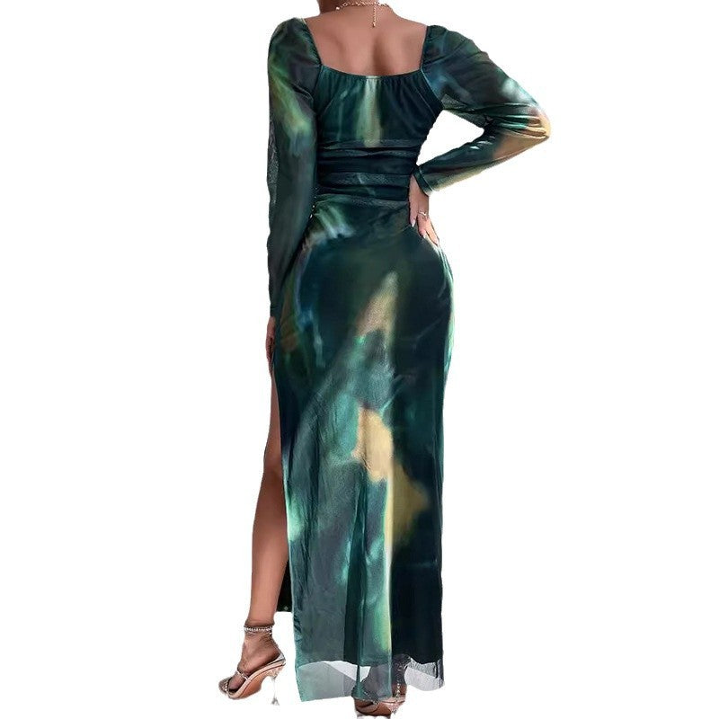 Women's European And American Fashion Tight Split Off-shoulder Dress