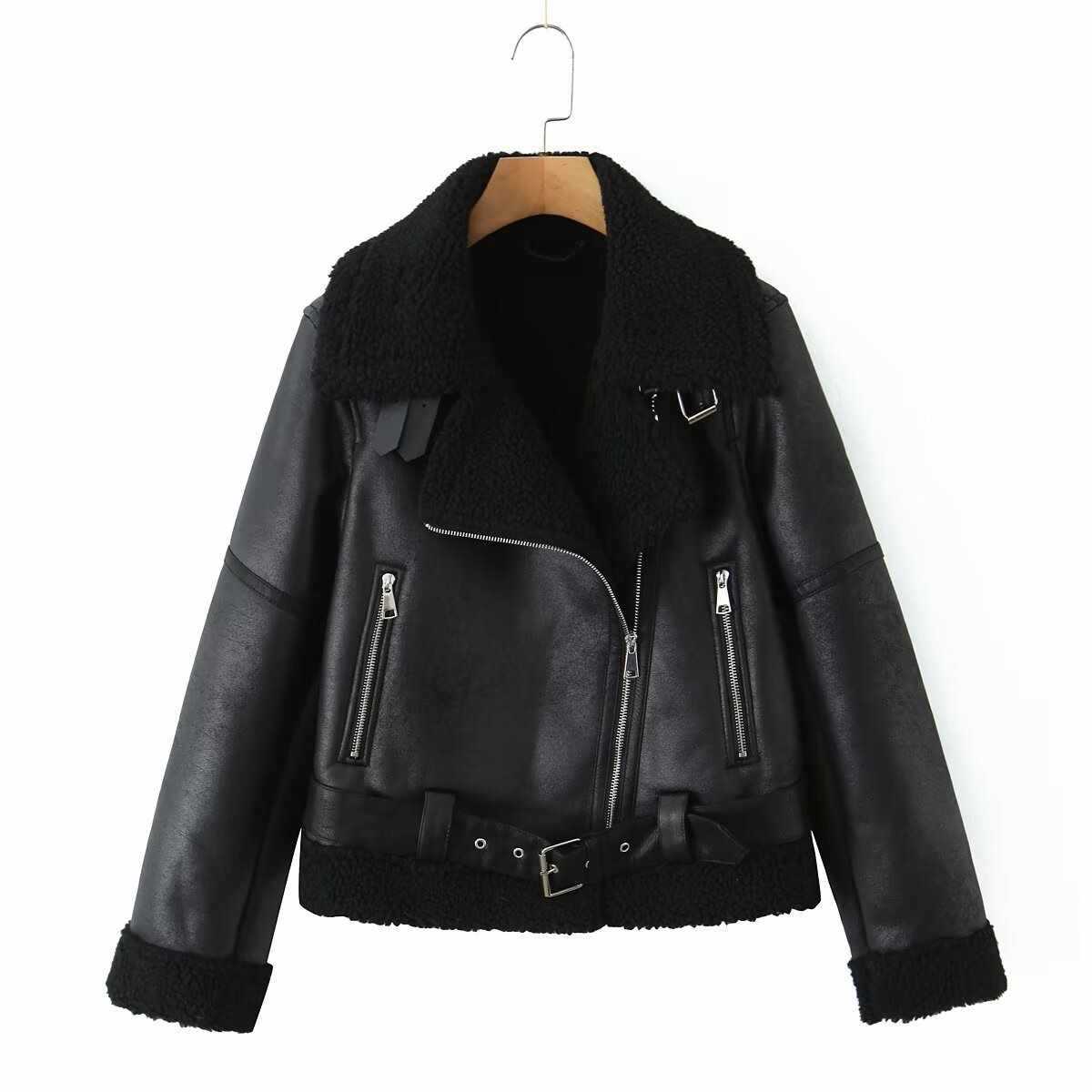 Women's Fashionable Warm Cotton Jacket Motorcycle Fur Coat