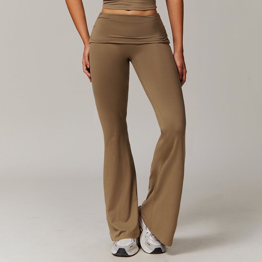Wool Pleated Yoga Fold High Waist Running Sports Skinny Versatile Bell-bottom Pants